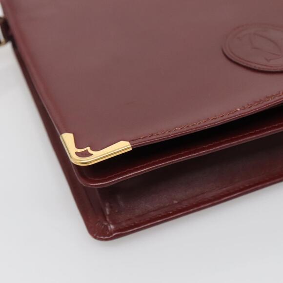 CARTIER Must Line Clutch Bag Leather Bordeaux Gold Auth bs27354